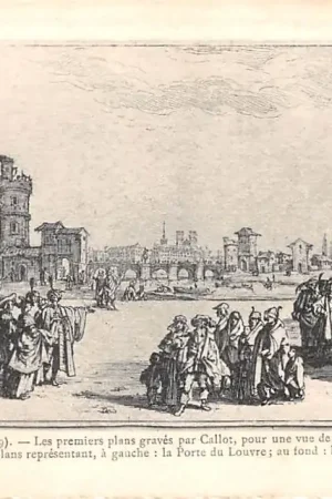 Frankrijk Ancien Paris (1629) Les premiers plans graves pa Callot, pour une vue de port de mer, sont faux; seuls sont exacts les arriere-plans representant, a gauche: la Porte du Louvre; au fond: le 'Pont-Neuf France Europa HC52475 Tylko dziś