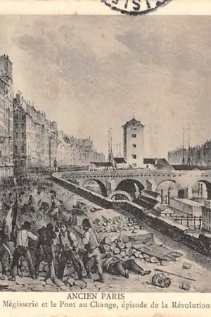 Bezpieczna płatność Frankrijk Ancien Paris Le Quai de la Megisserie et le 'Pont au Change episode de la Revolution de 1830 France Europa HC52462