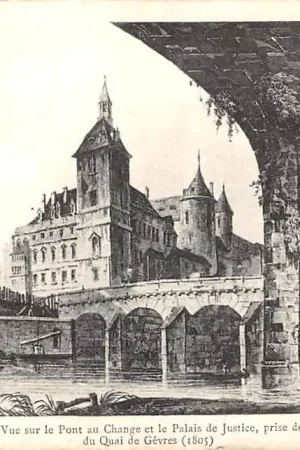 Bezpieczna płatność Frankrijk Ancien Paris Vue sur le 'Pont au Change et le Palais de Justice prise des anciennes Arcades du Quai de Gevres (1805) France Europa HC52454