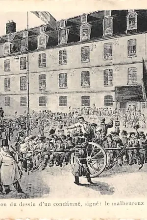 Frankrijk Ancien Paris Reproduction du dessin d'un condamne, signe: le malheureux Cloquemin sous les verroux France Europa HC52436 Autentyczny