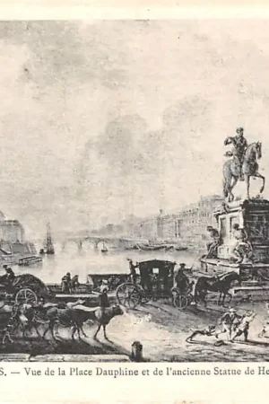 Frankrijk Ancien Paris Vue de la Place Dauphine et de l'ancienne Statue de Henri IV, vers 1765 France Europa HC52325 Premium