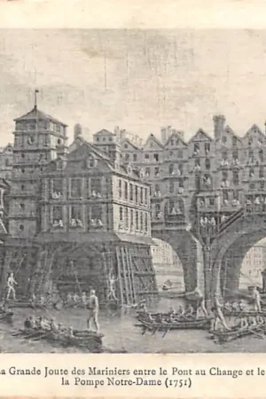 Frankrijk Ancien Paris La Grande Joute des Mariniers entre le Pont au Change et le Pont Notre-Dame, la Pompe Notre-Dame (1751) France Europa HC52291 Popularny