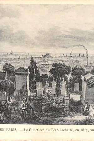 Frankrijk Ancien Paris Le Cimetiere du Pere-Lachaise, en 1815, vue sur Paris Begraafplaats France Europa HC52287 Promocja