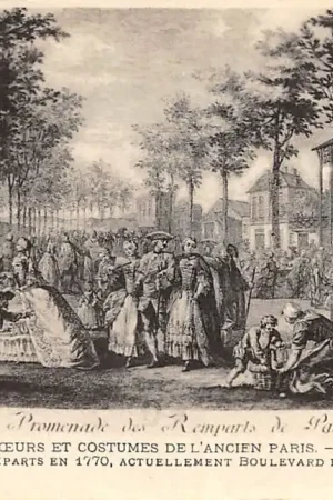 Frankrijk Moeurs et Costumes de L\\u2019Ancien Paris La Promenade des Remparts en 1770, actuellemant Boulevard des Capucines France Vintage Klederdracht Europa HC52250 Popularny