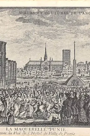 Premium Frankrijk Moeurs et Costumes de L\\u2019Ancien Paris La Maquerelle Punie avec la Vue de l'Hotel de Ville de Paris France Vintage Klederdracht Europa HC52243