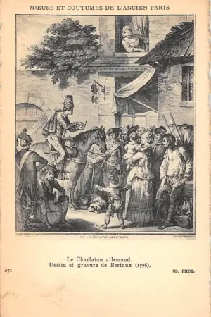Frankrijk Moeurs et Costumes de L\\u2019Ancien Paris Le Charlatan allemand France Vintage Klederdracht Europa HC52220 Najlepsza cena