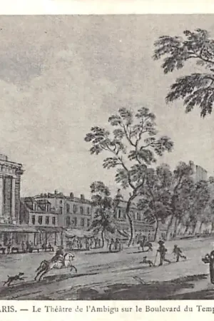 Frankrijk Ancien Paris Le Theatre de l'Ambigu sur le Boulevard du Temple vers 1840 France Europa HC52214 Autentyczny