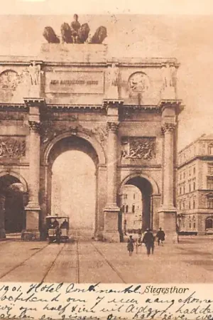 Bezpieczna płatność Duitsland München Siegesthor met paardentram Tram 1901 Deutschland Europa HC50989