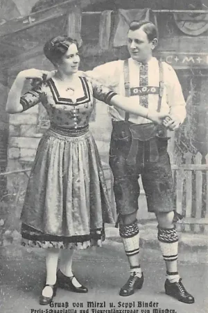 Duitsland München Gruss von Mirzl u. Seppi Binder Preis-Schauplattla und Figurentanzerpaar Deutschland Europa HC49817 Wyprzedaż