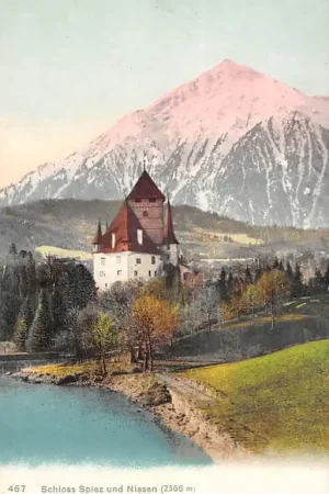 Zwitserland Schloss Spiez und Niesen Kasteel Schweiz Suisse Switzerland Europa HC49276 Wysoka jakość