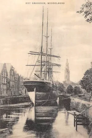 Autentyczny Middelburg Het Droogdok met zeilschip Angela Casanova uit Genova Itaië Italia Europa Scheepvaart Schepen HC49238