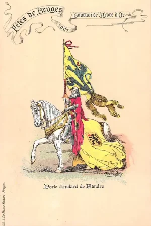België Brugge Fetes de Bruges 1907 Tournoi de l'Arbre d'Or Porte etendard de Flandre te paard Illustrator Flori Van Acker Europa HC48704 Nowość