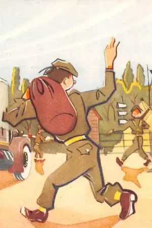 Militair België Soldaat zwaait af Illustrator Mazaelle 1953 Cartoon Humor Europa HC47860 Oryginalny