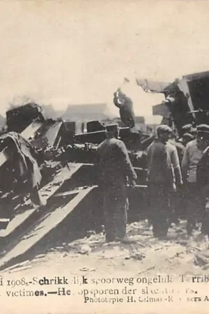 België Kontich Contich 21 Mai 1908 Schrikkelijk spoorweg ongeluk Het opsporen der slachtoffers Spoorwegen Treinen 1908 Europa HC42118 Oferta