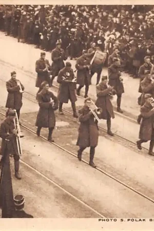 België Brussel WO1 1918 Militair Defilé De muziek met Amerikaansch detachement American troups with band Europa HC42001 Oferta