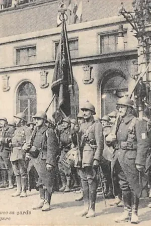 Popularny België Namen Namur WO1 1914-1918 Le Drapeau du 13me de Ligne avec sa garde d'honneur place la gare Militair Europa Europa HC42009