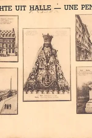 België Halle Een gedachte ... Station Stadhuis Beeld O.L. Vrouw De Groote Markt Monument Gevallen WO1 Europa HC41545 Rabat