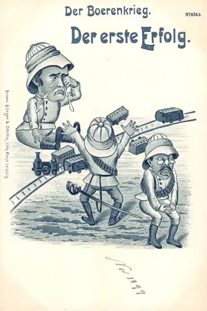 Zuid-Afrika Boerenoorlog 1899 Litho Der Boerenkrieg Boer War 1899 Der eerste Erfolg Militair Oorlog Caricature Karikatur South Africa Duitsland Deutschland Engeland England Europa Afrika HC40978 Niska cena
