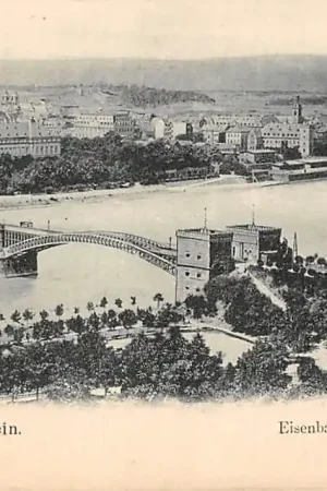 Duitsland Koblenz Coblenz am Rhein Eisenbahnbrucke und Schloss Spoorbrug Spoorwegen 1900 Deutschland Europa HC40633 Wysoka jakość