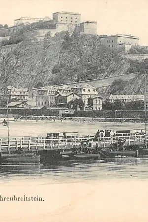 Duitsland Koblenz Coblenz am Rhein Schiffbrucke und Ehrenbreitstein Scheepvaart Binnenvaart schepen 1900 Deutschland Europa HC40632 Wyprzedaż