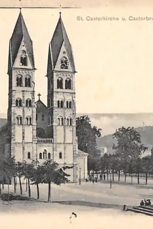 Ostatnia szansa Duitsland Koblenz Coblenz St. Castorkirche u. Castorbrunnen 1900 Deutschland Europa HC40629
