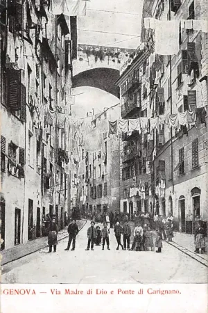 Italië Genova Via Madre di Dio e Ponte di Carignano met volk 1908 Italia Europa HC38978 Rabat