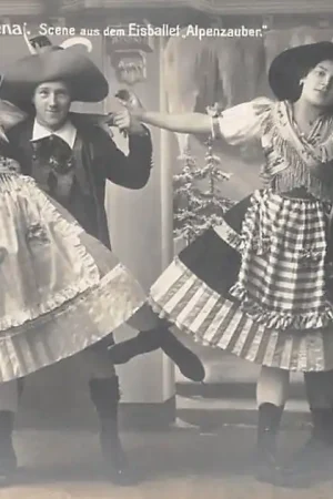 Premium Duitsland Berlin Vintage Friedrichstrasse Admiralspalast Eis-Arena Scene aus dem Eisballet Alpenzauber Kunst schaatsen Klederdracht Deutschland Europa HC38691