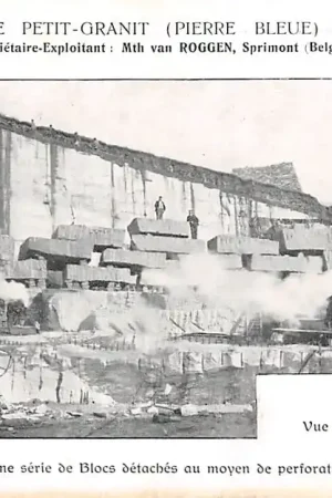 Promocja België Sprimont Carrières de Petit-Granit (Pierre Bleue) De Correux Proprietaire-Exploitant Mth. van Roggen Vue d'une partie du Rocher et d'une serie de Blocs detaches du moyen de perforatrices Europa HC38627