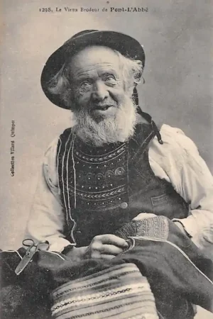 Oryginalny Frankrijk Vintage Pont-L'Abbe Le vieux Brodeur Klederdracht France Europa Vintage HC37808