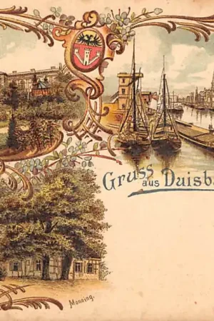 Duisburg Grusse aus mit Tonhalle Manning und Hafen Litho Deutschland Europa HC36087 Wyprzedaż