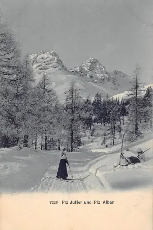 Oryginalny Zwitserland Piz Julier und Piz Alban Gevallen skiër Skiën Sport Schweiz Suisse Switzerland Europa HC34784