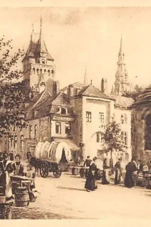 Oryginalny Duitsland Aachen Fischmarkt Illustrator Charles F. Flower Deutschland Europa HC34430