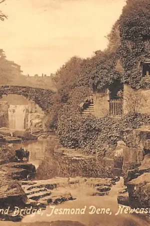 Engeland Newcastle-on-Tyne Old Mill' and bridge Jesmond Dene England Europa HC34314 Autentyczny