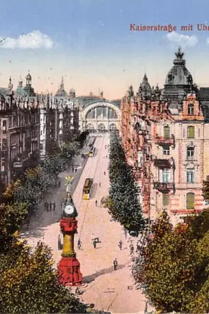 Popularny Duitsland Frankfurt a. M. Kaiserstrasse mit Uhrturm Blick auf den Bahnhof 1921 Station Deutschland Europa HC31930