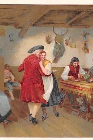 Oryginalny Duitsland In de herberg Dansend paartje 1900 Fantasie Vintage Deutschland Europa HC31895