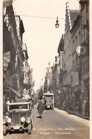België Brussel Nieuwstraat met bus en auto 1931 Fotokaart Europa HC31202 Tylko dziś