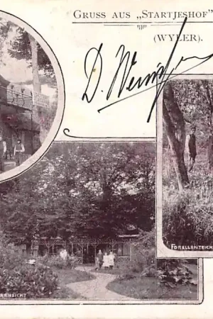 Duitsland Wyler Gruss aus Startjeshof 1901 Seitenansicht Vorderansicht Forellenteiche Kranenburg Nijmegen Deutschland Europa HC29292 Oryginalny