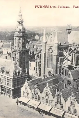 Oryginalny België Veurne Panorama Furnes a vol d'oiseau 1900 Europa HC27737
