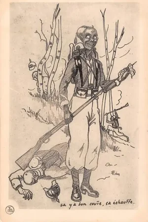 Szybka dostawa Frankrijk Militair WO1 1914-1918 Cartoon Marokkaanse soldaat Illustrator St. Leon France Europa HC25942