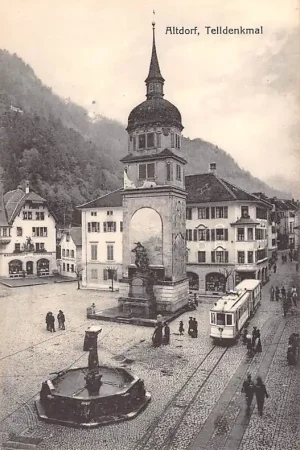 Zwitserland Altdorf Telldenkmal Tram Schweiz Suisse Switzerland Europa HC23966 Promocja