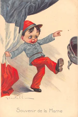 Italië Frankrijk WO1 1914-1918 Souvenir de la marne Cartoon Spotprent Illustrator V. Castelli Italia France Europa HC23686 Autentyczny