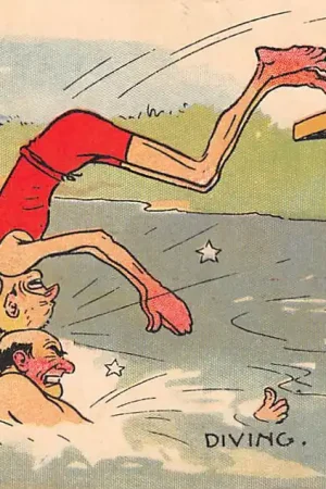 Darmowa dostawa Engeland Diving Sport Cartoon Illustrator Tom Browne 1906 England EuropaHC23644