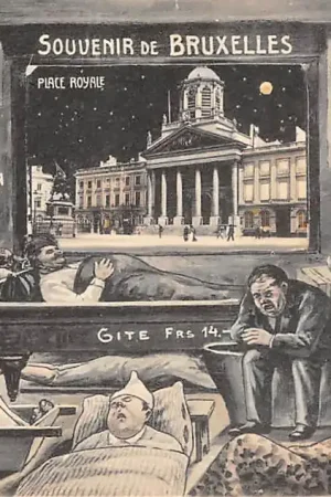 Promocja België Brussel Bruxelles Disette de logements pendant l'Exposition Spotprent Cartoon Europa