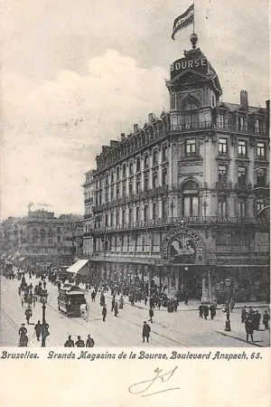 Zamów teraz Belgie Brussel Bruxelles Grands Magasins de la Bourse Paardentram Tram Boulevard Anspach 65 Europa 1903 HC20143