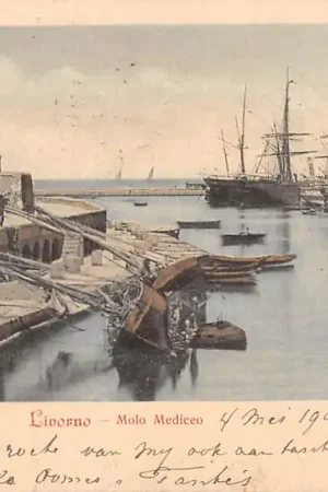 Autentyczny Italië Livorno Molo Mediceo 1901 Visserij Scheepvaart Italia Europa HC18883