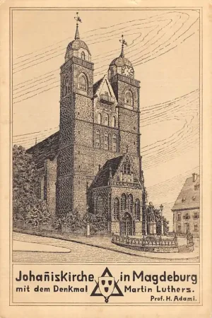 Duitsland Magdeburg Johaniskirche mit dem Denkmal Martin Luthers Prof. Adami Deutschland Europa HC15667 Szybka dostawa