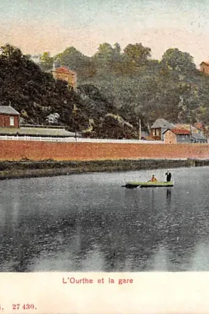Popularny Belgie L'Ourthe et la gare 1904 Station Spoorwegen Europa HC14949
