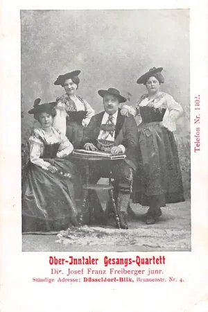 Duitsland Dusseldorf Ober-Inntaler Gesangs-Quartet Josef Franz Freiberger junr. Reclame stempel J.A.D. Schumann Variété en Concert Agentuur Amsterdam Deutschland Europa HC11633 Niska cena