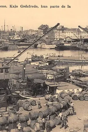 Zwrot pieniędzy België Antwerpen Esperanto tekst La haveno. Kajo Godefredo, kun parto de la Europa Binnenvaart schepen Scheepvaart HC7452