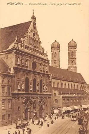 Duitsland München Michaelskirche, Blick gegen Frauenturme Tram Deutschland Europa HC7382 Oferta limitowana